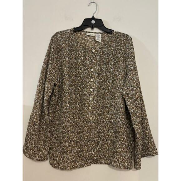 Micro Floral Blouse Cottagecore Button Front Top Flowy Boho Western Womens XL - Picture 1 of 7